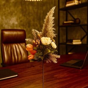 Chic Faux Floral Bouquet with Cream and Orange Blooms